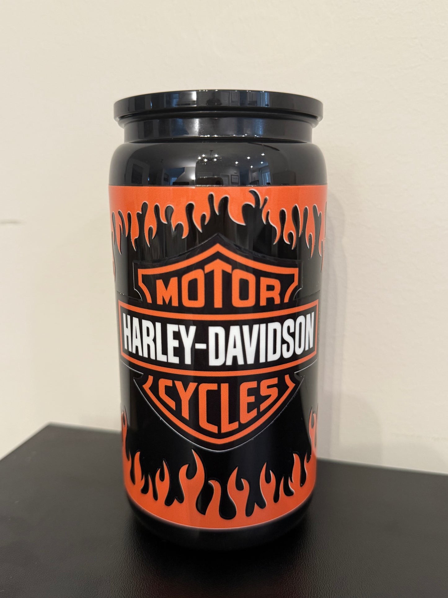 16oz black and orange Harley Davidson
