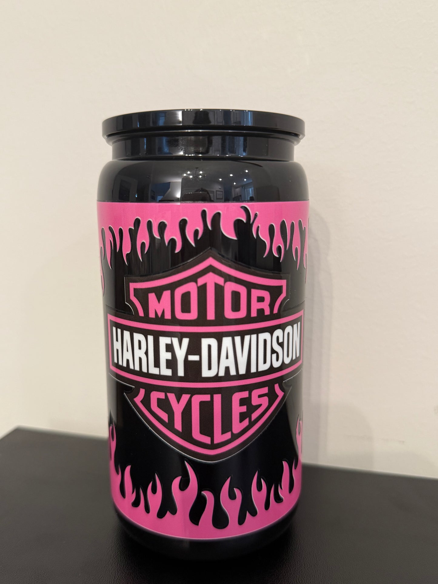 16oz black and pink Harley Davidson
